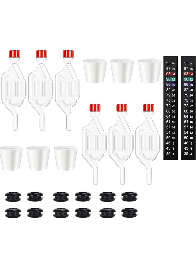 Aikanbo Twin Bubble Airlock Set, Air Lock for Fermenting, 6 Pack S - Shape Airlocks for Fermenting with #6 Carboy Stopper, 12 Pcs Airlock Grommets and 2pcs Brewing Thermometer Strips - Image 1